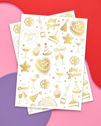Gold Foil Birthday Temporary Tattoos - 50 Pack