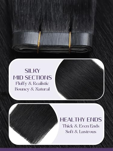 Anrosa Tape In Hair Extensions 16 Inch Remy Human Hair Jet Black