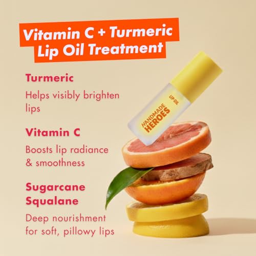 Handmade Heroes Turmeric Vitamin C Lip Gloss - 100% Natural Vegan Lip Treatment for Dry Dull Lips - Brightening for Dark Lips - Lightweight Moisturizing Nourishing