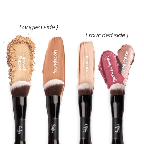 Ruby's Organics Makeup Brush Dual Ended, Multipurpose brush for Foundation, Concealer, Blush and Compact for flawless finish, Blending Brush, Powder Brush, Cruelty-free brush