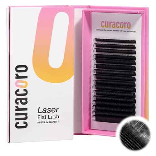 Curacoro Laser Flat Lash Extensions ? Lightweight & Long-Lasting Flat Lashes with Laser-Enhanced Adhesion | True Black C, CC, D Curl 7?15mm Eyelash Extensions for Professionals
