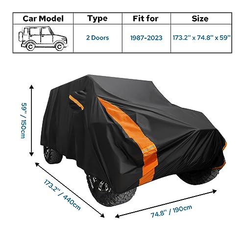 Avecrew for Jeep Wrangler Cover Waterproof 2 Door, All Weather for Jeep Rain Cover for Automobiles, Outdoor Full Exterior for Jeep Covers Fits JK JL TJ YJ CJ