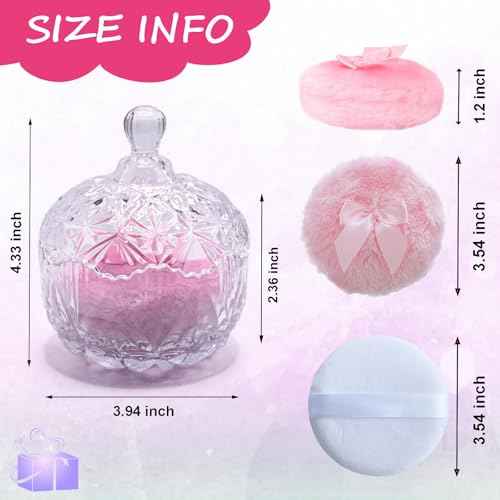 5 Pieces Large Body Powder Puff and Powder Container, Crystal Case for Dust Puff, Powder applicator with Box for Face and Body (Clear, Crown)