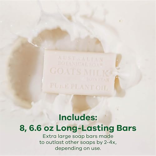 Australian Botanical Soap Goats Milk Bars, 6.6 oz Each, Pack of 8, Triple Milled with Soya Bean Oil & Organic African Shea Butter, Cleansing Bar Soap, Packaging May Vary