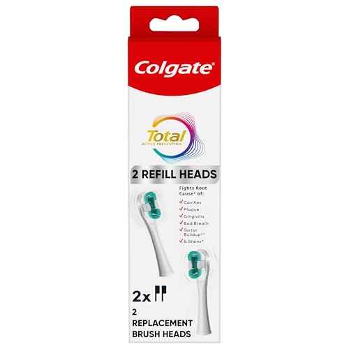 Colgate Total Battery Replacement Toothbrush Heads Pack, Fits Any Total Battery Powered Toothbrush, White, 2 Pack