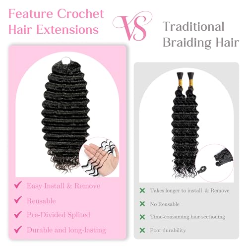 Lademi 16" Crochet Hair 60g Deep Wave Feather Extensions