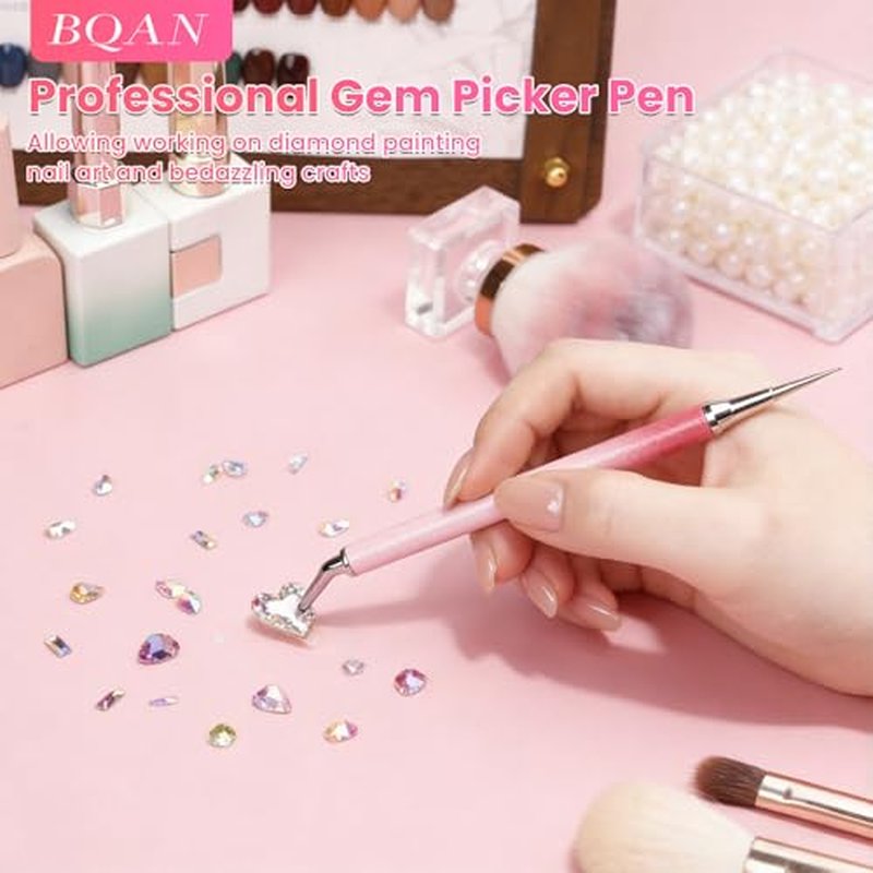 BQAN Dual-Ended Rhinestone Picker Tool with 4 Wax Clays for Nail Art
