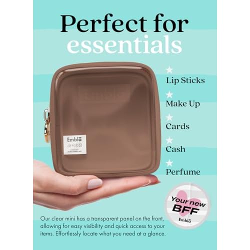 Embla Clear Cosmetic Bag Makeup Case, Clear Zipper Make Up Pouch and Toiletry Travel Tote, Cute Skincare Pouches for Women Girls, Preppy Purse Cosmetic Organizer, Mini Makeup Bags, Mocha Mousse