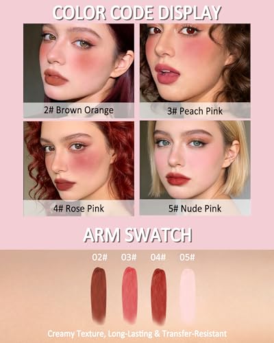 Cream Blush Stick with Silicone Brush – Matte Finish, Cheeks & Lips