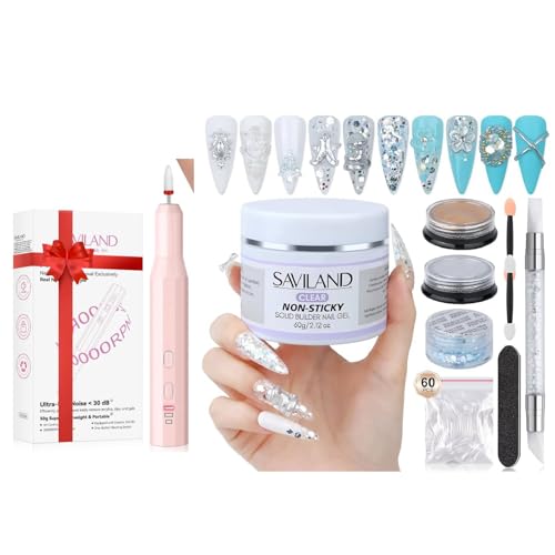 Saviland Cordless Nail Drill Kit with Solid Builder Gel & Nail Art Accessories