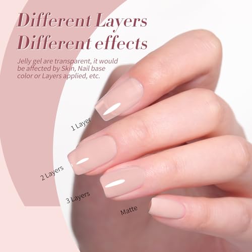 Born Pretty Sheer Jelly Nude Pink Gel Nail Polish Set - 6 Pcs, 7ml