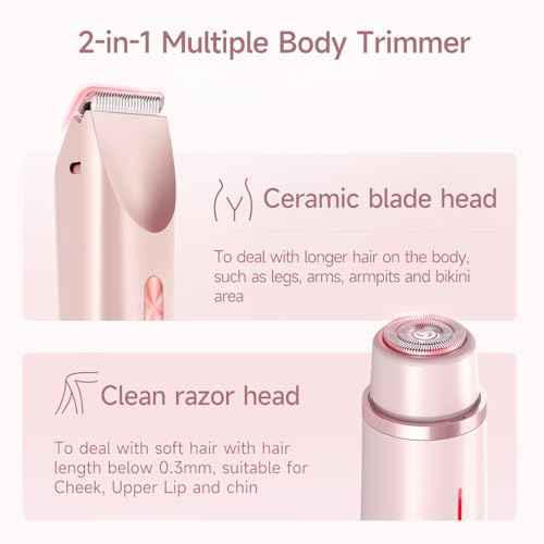 Bikini Trimmer for Women Electric Razors for Women, Double Head Dual Purpose, IPX7 Waterproof Hair Razor, Ceramic Blade Hair Trimmer Wet & Dry Use, Painless Electric Shaver for Facial and Body (Pink)