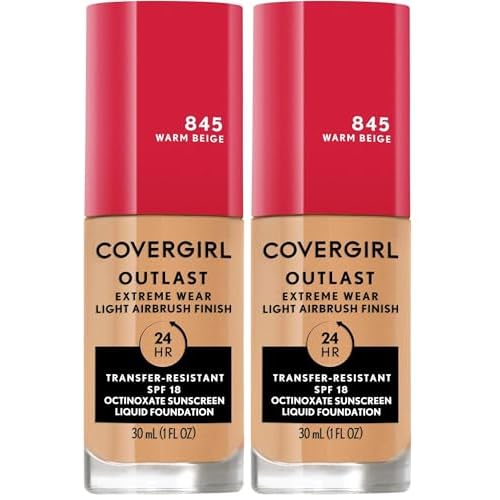 Covergirl Outlast Extreme Wear 3-in-1 Full Coverage Liquid Foundation, SPF 18 Sunscreen, Warm Beige, 1 Fl. Oz. (Pack of 2)