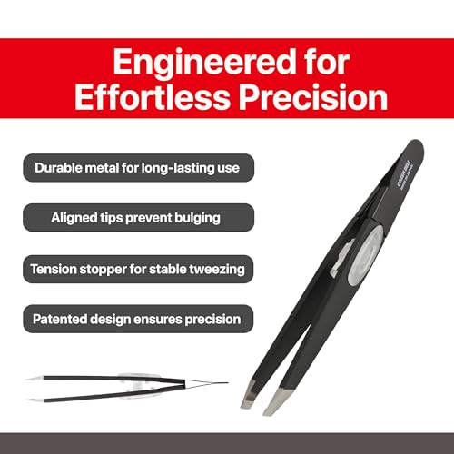 SEKI EDGE SS-518 Amazing Tweezer - Slant Tip with Tension Stopper - Stainless Steel -Black- Crafted with Patented Spring Technology for Precision and Flawless Eyebrow and Hair Removal - Made in Japan