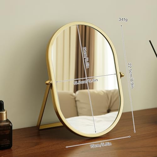 Oval Gold Vanity Mirror with Stand - 5.9 x 8.9 inches
