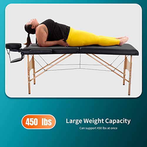 BestMassage Portable Folding Massage Bed - 28-Inch Wide, Black, 2 Folding, Height Adjustable, Lightweight Spa Table