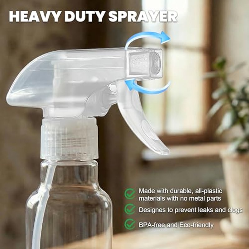 4oz Plastic Spray Bottles - 3 Pack with Adjustable Nozzle