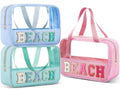 Sanwuta 3-Piece Seersucker Beach Bag Set with Clear Makeup Pouch