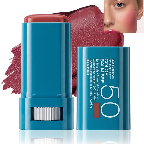 SPF 50 Blush Stick with Sunscreen - Waterproof Hydrating Cream Blush
