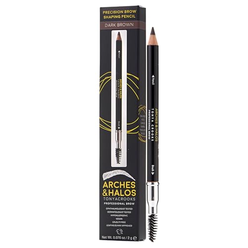 Arches & Halos Precision Brow Shaping Pencil - Double Sided Eyebrow Filler and Spoolie Brush - Creamy Texture for Shaping and Defining With Ease - Vegan, Cruelty Free - Dark Brown - 0.070 oz