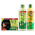 ORS Olive Oil Built-In Protection Full Application No-Lye Hair Relaxer - Normal, Moisture Restore Creamy Aloe Shampoo, Strengthen & Nourish Replenishing Conditioner - Bundle