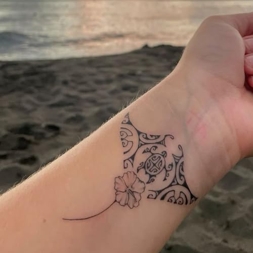 2 Weeks Semi Permanent Tattoo, Ocean Turtle Totem Temporary Fake Tattoos For Women Arm Hand Neck, For Adults Girl, Realistic Waterproof and Non-Reflective, 2 Sheets