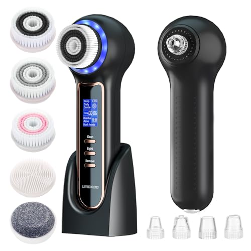Umickoo Black Rechargeable Rotating Face Scrubber with Blackhead Removal - Waterproof, 3-in-1 Skin Care Device