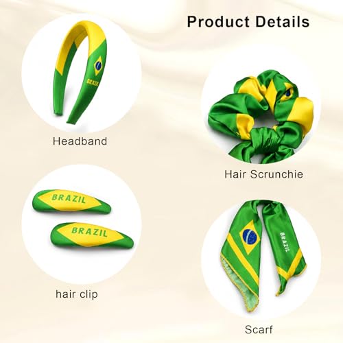 Brazil Flag Hair Accessories Set - 4-Piece Headbands & Clips