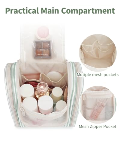 Narwey Hanging Travel Toiletry Bag for Women - Mint Green Stripe