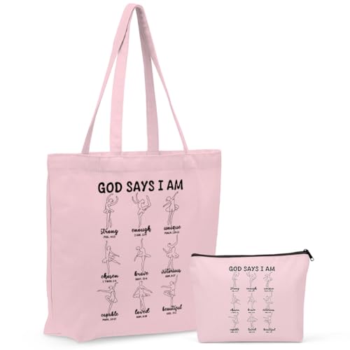 Christian Gifts for Women Dancer Girls Canvas Bag Makeup Bag Set Inspirational Dance Gifts Grocery Cosmetic Bags