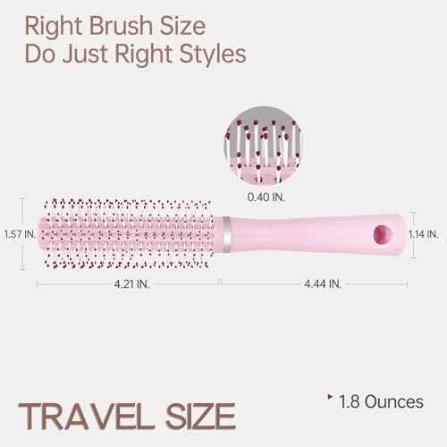 Curly Hair Brush for Women, Barrel Round Hairbrush for Quick Blow Dry Travel Size for On-the-go, Detangler Brush for Hurt-free Detangling on All Hair Vibes, Pink, 1 Pack