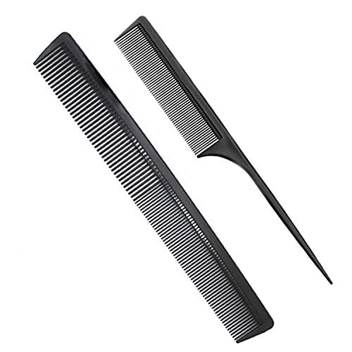 Black Carbon Fiber Teasing Comb - Fine & Wide Tooth Hair Barber Comb - Variation 8