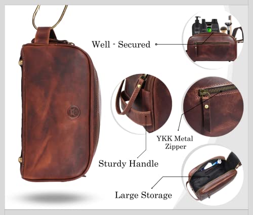 10" Genuine Leather Toiletry Bag with Waterproof Lining