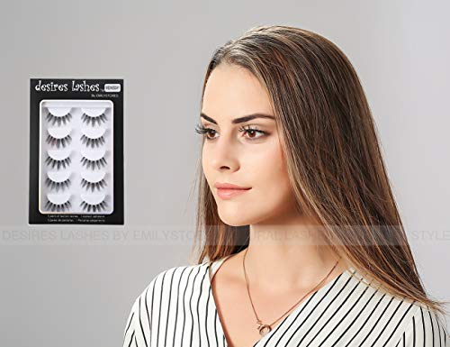 DESIRES LASHES Natural Wispy False Eyelashes - 5 Pairs Clear Band