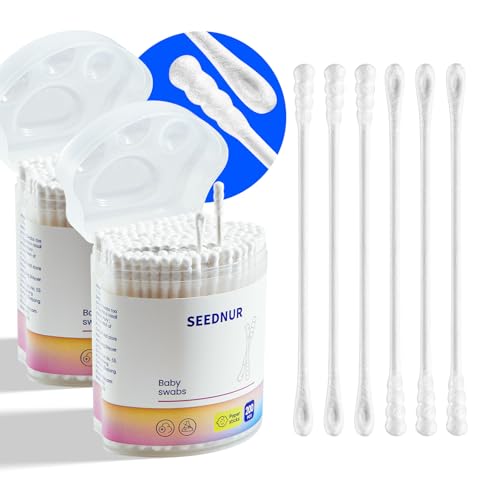 SEEDNUR Organic Baby Cotton Swabs - 400 Pcs Dual-Tip Ear Cleaners