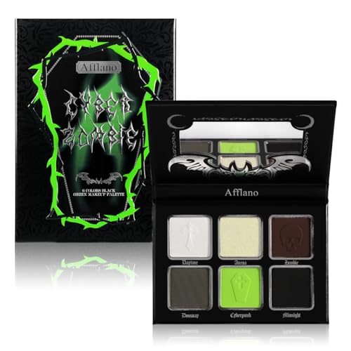 Afflano Smokey Green Eyeshadow Palette, Cyber Goth Smoky Eyes Makeup Eyeshadow Pallet With Mirror, Neon green Brown Black White Grey Highly Pigmented Long Lasting, for Girls Women Green Eyes Makeup