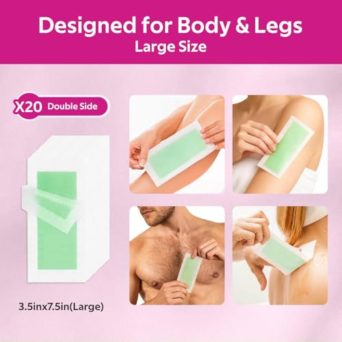 Waxfans Wax Strips for Hair Removal, 60 Counts Facial Wax Strips for Face,Eyebrow,Body,Bikini, Easy at Home Waxing Kit for Women with Sensitive Skin (Pink)
