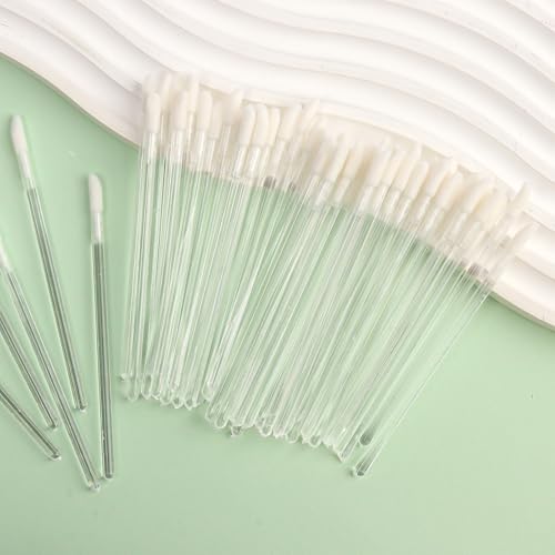 Mekupeu 300pcs Disposable Lip Brushes with Clear Handle - Hygienic Lip Applicators