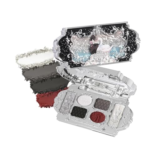 Flower Knows Swan Ballet Six-Color Makeup Palette,Black Red Face Makeup Palette with 4 Matte + 2 Shimmer Shades,Blendable Smooth Cute Make Up,0.23 Oz(02 Black Swan)