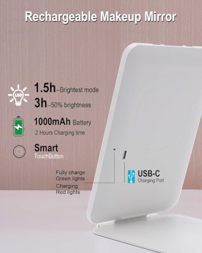 LUKYMIRO Rechargeable Travel Lighted Mirror 7x5 Inch White - Compact & Dimmable