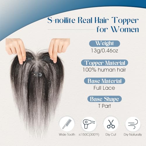 Human Hair Topper with Side Bangs - 11" Clip-In Hairpiece
