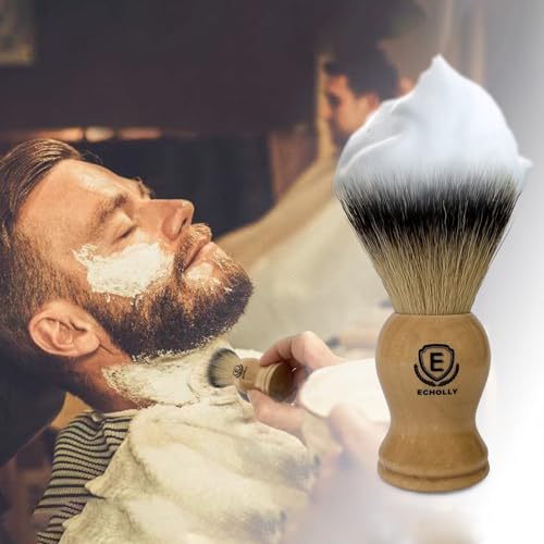Premium Shaving Brushes For Men by Echolly-Super Strong NO Shed Bristle Wood Handle Shave Brushes-Wood Handle Legacy Shave Brush-Rich and Fast Lather Shaving Cream Brush (Classic Beech)
