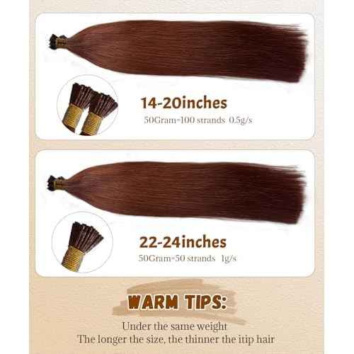 Belaved Auburn I Tip Hair Extensions Real Remy Human Hair Extensions Straight Add Length Volume Seamless Invisable #550 for Party Wedding 20inch 50g