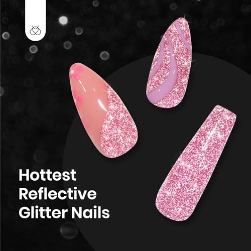 Beetles Glitter Gel Nail Polish, 1Pcs 15ml Glitter Diamond Gel Winter, Fairy Kisses Hot Pink Nails Soak Off Sparkle Pink Gel Polish Uv Nail Lamp Nail Art Manicure Salon DIY Gift for Women