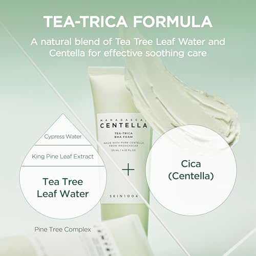 SKIN1004 Tea-Trica BHA Foam, Makeup Remover with Centella Asiatica & Tea Tree, Korean Face Cleanser for Oil & Sebum Control, Cleansing Foam for Clearing Impurities, Korean Skin Care, 4.22 fl.oz /125ml