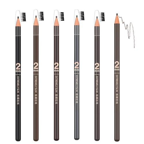 6-Pack 2mm Ultra-Thin Eyebrow Pencil with Brush Waterproof