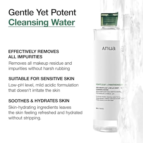 ANUA Heartleaf Low pH Deep Cleansing Water, Micella Water, Panthenol, Squalane, Makeup Remover for Sensitive Skin, Korean Skin Care (500g, 17.63 oz.)