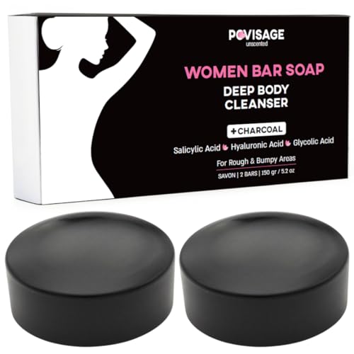 Unscented Body Bar Soap for Women with Oily Skin - Charcoal, Salicylic Acid, Hyaluronic Acid & Glycolic Acid for Deep Clean & Clear Skin