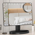 FUNTOUCH Black Large Lighted Makeup Mirror with Lights, 14.56 Inch, Dimmable & 10X Magnification (Variation D)