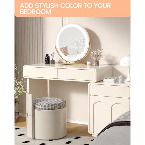 Vanity Mirror with Led Lights, 19 Inches Touch Control 3 Color 2024 New Dimmable Makeup Mirror, 360¡ÆRotation Round Desk Mirror, Easy to Assemble (Gold)